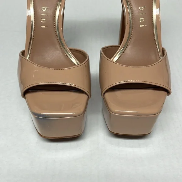 Nude patent square peep toe tall platform heels 7.5 weddingguest party glam sexy - Picture 9 of 13